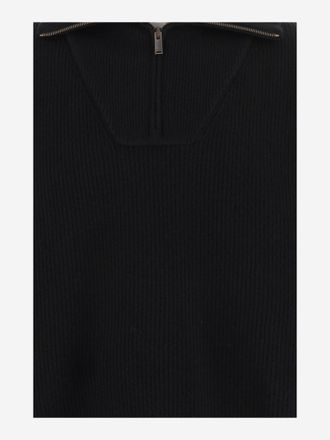 Saint Laurent Mens Sweater Half-Zip Ribbed Wool Black