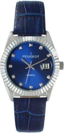 Peugeot Luxury Fluted Bezel Calendar Leather Watch - 36MM in Blue at Nordstrom