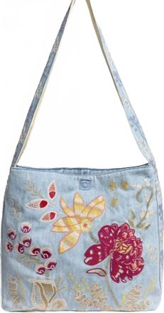 Johnny Was Womens Sarai Wide Strap Denim Tote Bag In Denim Blue