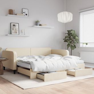 vidaXL Vidaxl - Sof&aacute; Cama Nido Con Cajones Tela Color Crema 100x200 Cm