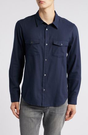 Frame Denim Cotton & Merino Wool Button-Up Shirt in Dark Navy at Nordstrom, Size X-Small