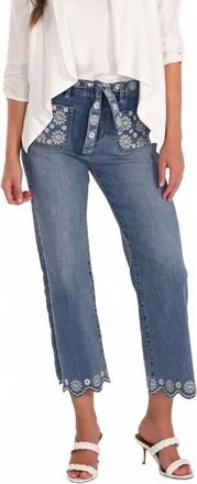 Frank Lyman Design Floral Embroidered Capri Trousers In Blue