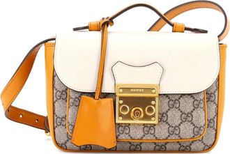 Gucci Padlock leren mini schoudertas met GG gecoat canvas - Beige
