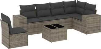 vidaXL Vidaxl - Set De Sof&aacute;s De Jard&iacute;n 7 Piezas Con Cojines Rat&aacute;n Pe Gris