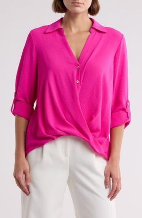 Chenault Surplice Long Sleeve Wrap Top in Pink Power at Nordstrom Rack, Size X-Small