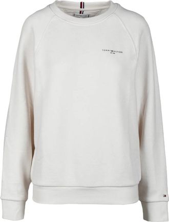 Tommy Hilfiger Relaxed Fit Cream Sweatshirt With Subtle Logo And Striped Tab