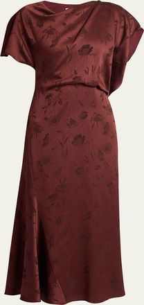 Erdem Floral Creponne Jacquard Short-Sleeve Midi Dress