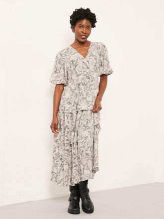 Fat Face FatFace Milly Charcoal Grey Decorative Floral Regular Midi Dress