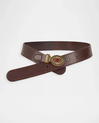 Etro Cabochon-Embellished Buckle Leather Belt