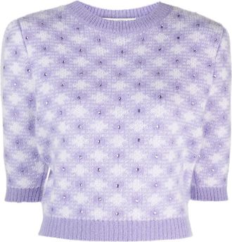 Alessandra Rich crystal-embellished diamond-jacquard top - women - Mohair/Polyamide/Wool - 42 - Purple