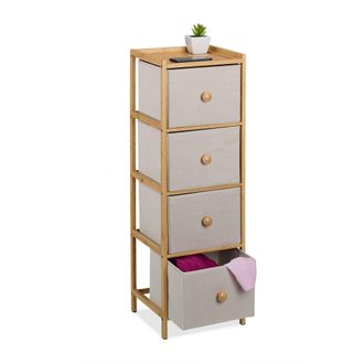 Relaxdays C&oacute;moda Estrecha, 94 X 31 X 30 Cm, Minic&oacute;moda Pasillo, Dormitorio O Sal&oacute;n, 4 Cajones De Tela, Beige Y Natural - Relaxdays