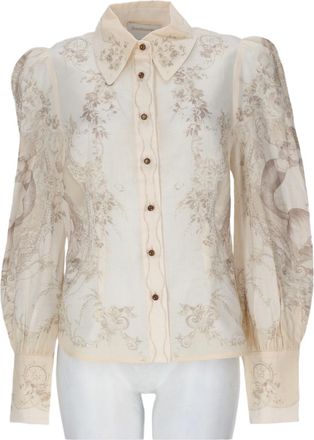Zimmermann Puffed Sleeve Slim Fit Blouse with Vintage Print