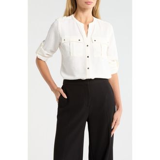 T Tahari Roll Tab Snap-Up Shirt in Ivory at Nordstrom Rack, Size X-Large