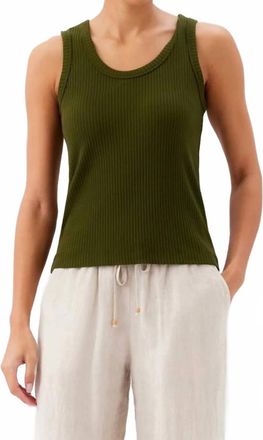 Karen Kane Ribbed Scoop Neck Tank Top In Olive