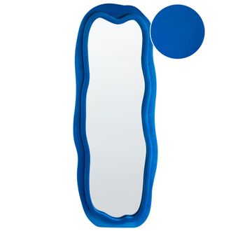 Beliani Espejo De Pared Moderno Decorativo Grande 160 X 56 Cm Marco De Mdf Forma Irregular Terciopelo Azul Beaune