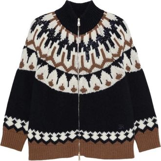 Ermanno Scervino Cardigan met pailletten en jacquardbreisel - Dames - Vesten - Veelkleurig - S - Pailletten - Truien & Vesten