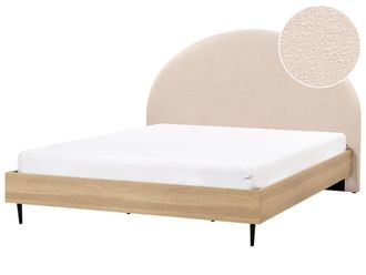 Beliani Cama matrimonial de tejido beige 180x200
