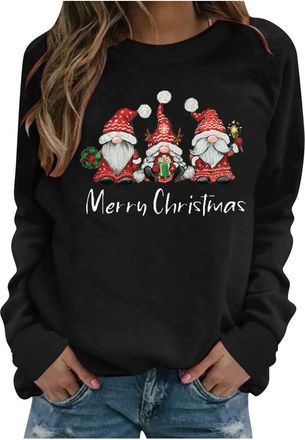 Generic Womens Christmas Tops Long Sleeve Sweatshirts Ladies Xmas Tops Sparkly Wine Glass Shirts Casual Merry Chirtsmas Blouse Funny Xmas Graphic Print Jumper