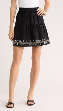 Melrose and Market Embroidered Cotton Blend Miniskirt in Black Combo at Nordstrom Rack, Size Xx-Small