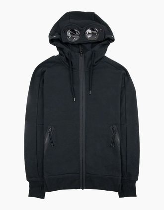 C.P. Company Mens Cp Company Diagonal Raised Fleece Full Zip Goggle Hoody Black 999 - Size: 44