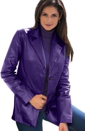 Jessica London Leather Blazer in Midnight Violet at Nordstrom, Size 28
