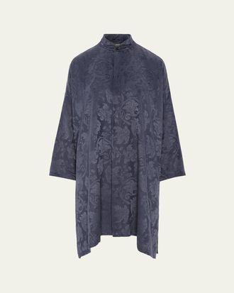 Eskandar Wide A-Line Double Stand Collar Shirt - Very Long Length With Slits