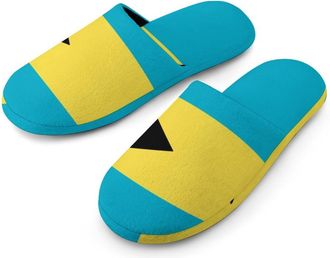 Generic Bahamas Flag Mens Slippers Flannel Warm House Shoes with Rubber Anti-Slip Sole Slip On for Home Outdoor