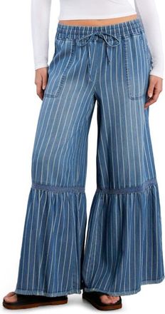 BILLY T Drawstring Waist Tiered Denim Pants in Denim Pin Stripes at Nordstrom, Size X-Small