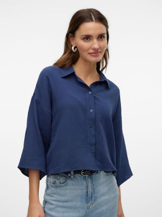 Vero Moda Hemdbluse VERO MODA VMNATALI CROP SHIRT WVN NOOS, Damen, Gr. L, blau (navy blazer), Web, Obermaterial: 100% Baumwolle, unifarben, regular fit kurz, we