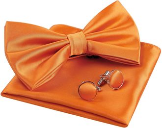 Alizeal Mens Tuxedo Bow Tie, Hanky and Cufflinks Set (Orange)(Size: One Size)