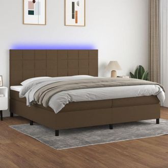 vidaXL Vidaxl - Cama Box Spring Colch&oacute;n Luces Led Tela Marr&oacute;n Oscuro 200x200 Cm
