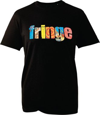 Generic Fringe RI Edinburgh Festival T-Shirt - Unisex Graphic Tee with Retro Travel Postcard Letters - Bold Artistic Design (Black, S)