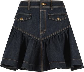 Zimmermann Blue Frill Onyx Flared Hem Denim Mini Skirt