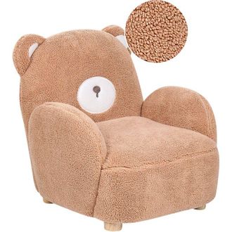 Beliani Silla Con Forma De Oso Tapizada En Poli&eacute;ster De Imitaci&oacute;n De Piel Con Reposabrazos De Felpa Muebles Para Ni&ntilde;os Marr&oacute;n Boo