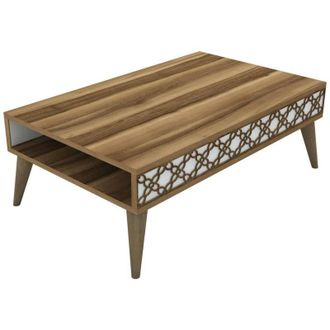 Dmora Mesa De Caf&eacute; Dpiant, Mesa De Centro Baja, Revistero Para Sof&aacute;, Estante De La Sala De Estar, 105x60h37 Cm, Nogal Y Blanco - Dmora