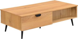 Vente-Unique Mesa de centro con 2 cajones y 2 estantes chapado en roble y acero - Natural claro y Negro - SINOLO