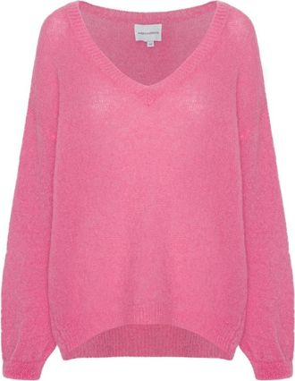 Americandreams Silja Pullover - Dames - V-hals truien - Roze - M - Wol - Truien & Vesten