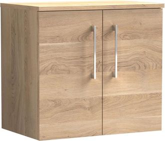 Nuie Nuie Arno Wall Hung 2-Door Vanity Unit with Worktop 600mm Wide - Bleached Oak