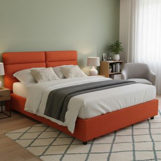 Dmora Cama Matrimonial Ator, Desenfundable Con Contenedor, Hecho En Italia, Tama&ntilde;o Colch&oacute;n 160x200 Cm, Naranja
