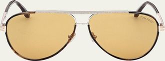 Tom Ford Mens Rupert 02 63mm Metal & Acetate Aviator Sunglasses
