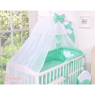 OEM Mosquitera Grande Para Cuna De Beb&eacute; De Gasa Blanca Con Corazones Y Lazo - Lunares Sobre Menta