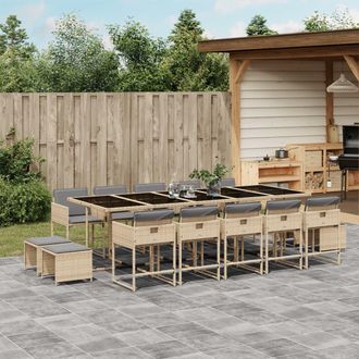 vidaXL Set Comedor De Jard&iacute;n Con Cojines 15 Pzas Rat&aacute;n Sint&eacute;tico Beige Vidaxl