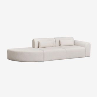 Sklum Sof&aacute; Modular Esquinero Derecho De 2 Piezas Con Puff Triangular En Borreguito Borjan Sklum