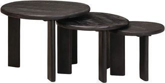 vidaXL Mesas De Caf&eacute; Nido 3 Pcs Madera De Mango Maciza Vidaxl