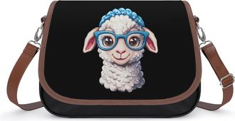 Generic Cute Sheep With Glasses Womens Leather Crossbody Bags with Adjustable Strap Casual Printed Shoulder Handbag