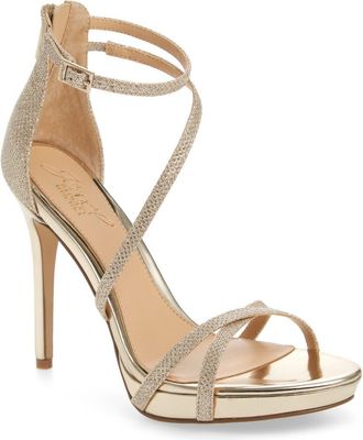 Badgley Mischka Galen Strappy Platform Sandal in Gold Glitter Fabric at Nordstrom Rack, Size 8.5