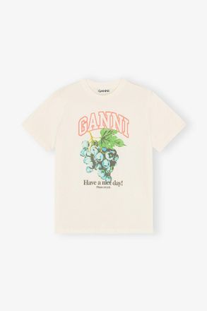 Ganni White Ivory Grapes Print T-shirt - Size XXS Organic Cotton