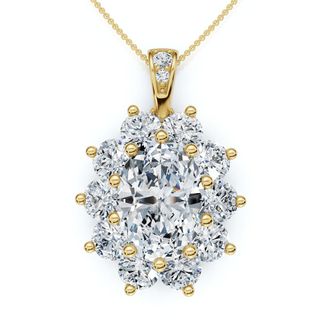 Pompeii3 Certified 8 1/2Ct Oval Diamond Pendant 14k Gold Lab Grown 1.25 Tall