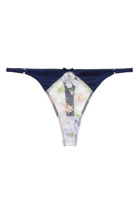 Fleur du Mal Elara Embroidered Thong in Midnight Navy at Nordstrom, Size 1