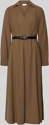 Jake*s Midikleid in Wickel-Optik mit G&uuml;rtel in Taupe, Gr&ouml;&szlig;e 32